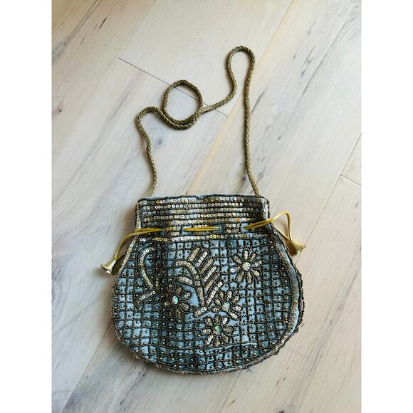 Vintage Sequin Evening bag Drawstring Silver Evening wear - Picture 3 of 7